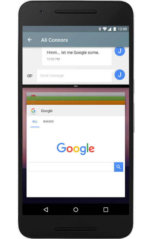 Android Nのマルチウィンドウ機能により2つのアプリが1画面で開くことができる